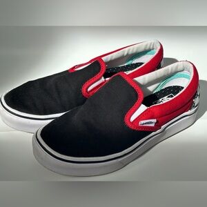 Vans Kids Black and Red Slip-On Sneakers Size 3